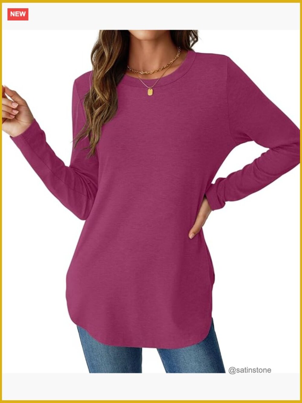 Long Sleeve Tunic Top with Side Split, Lightweight Polyester Rayon Blend